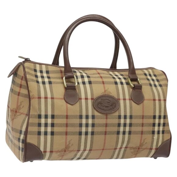 Burberrys Nova Check Hand Bag PVC Beige Gold Auth 122645 - Picture 1 of 15